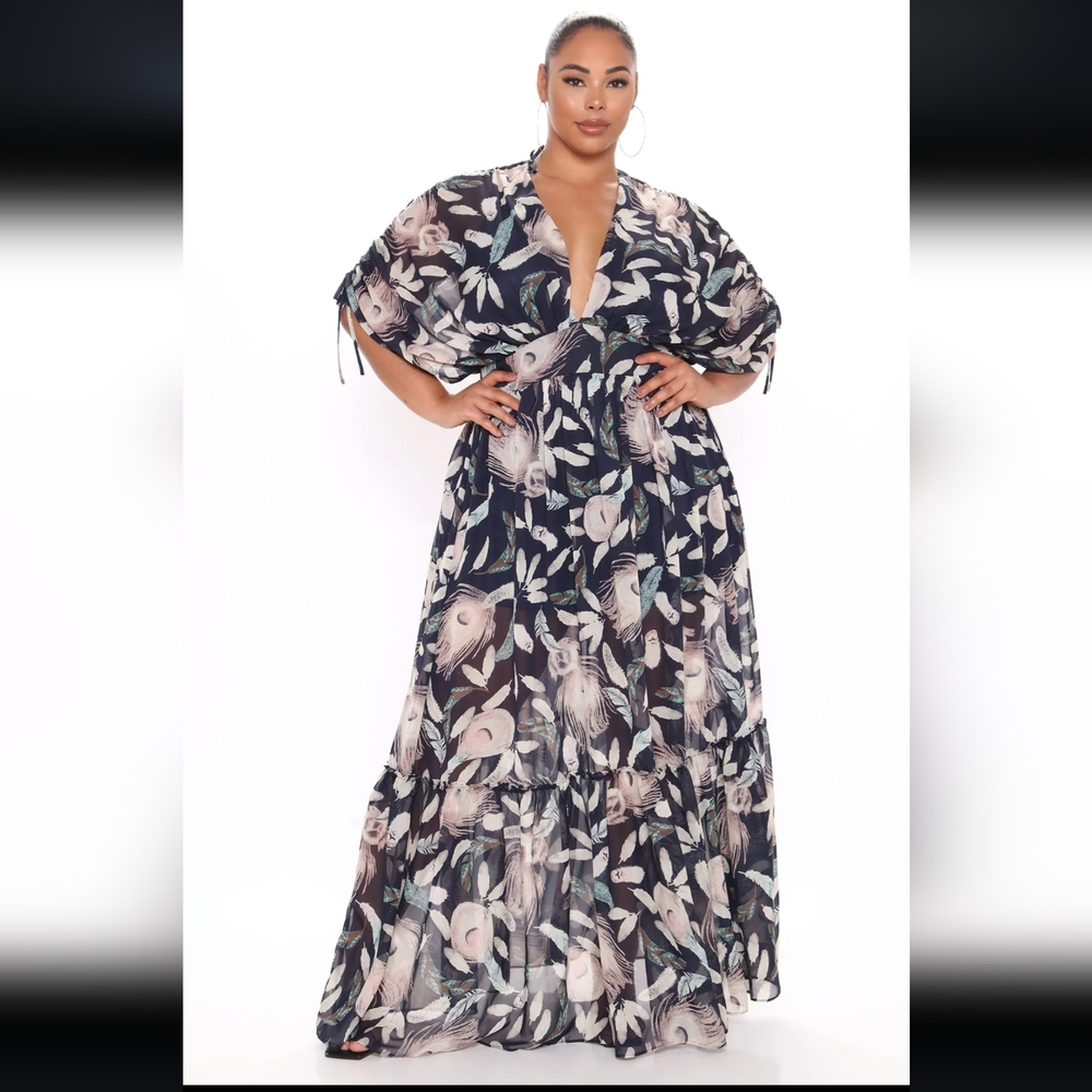 Fashion Nova Navy/Combo Farrah Floral Maxi Dress